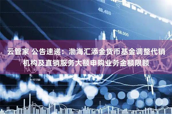 云管家 公告速递：渤海汇添金货币基金调整代销机构及直销服务大额申购业务金额限额